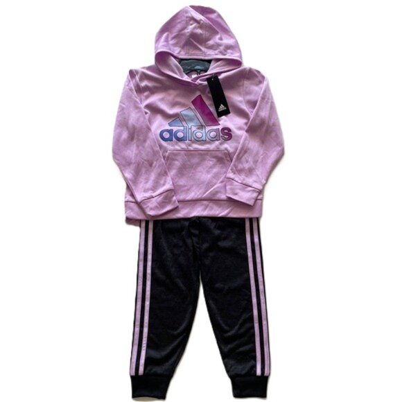 Adidas Kids 2- Piece Hoodie and Jogger Set Girls Size 6 Lilac/Gray NWT - Picture 1 of 7
